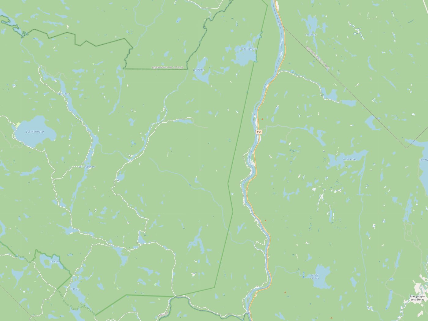 Carte détaillée de la forêt à l'ouest de la Route 155, à l'endroit indiqué