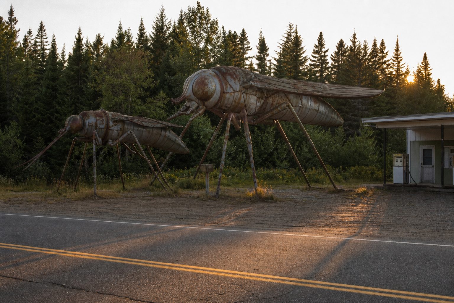 Le maringouin pis la mouche à chevreuil au crépuscule