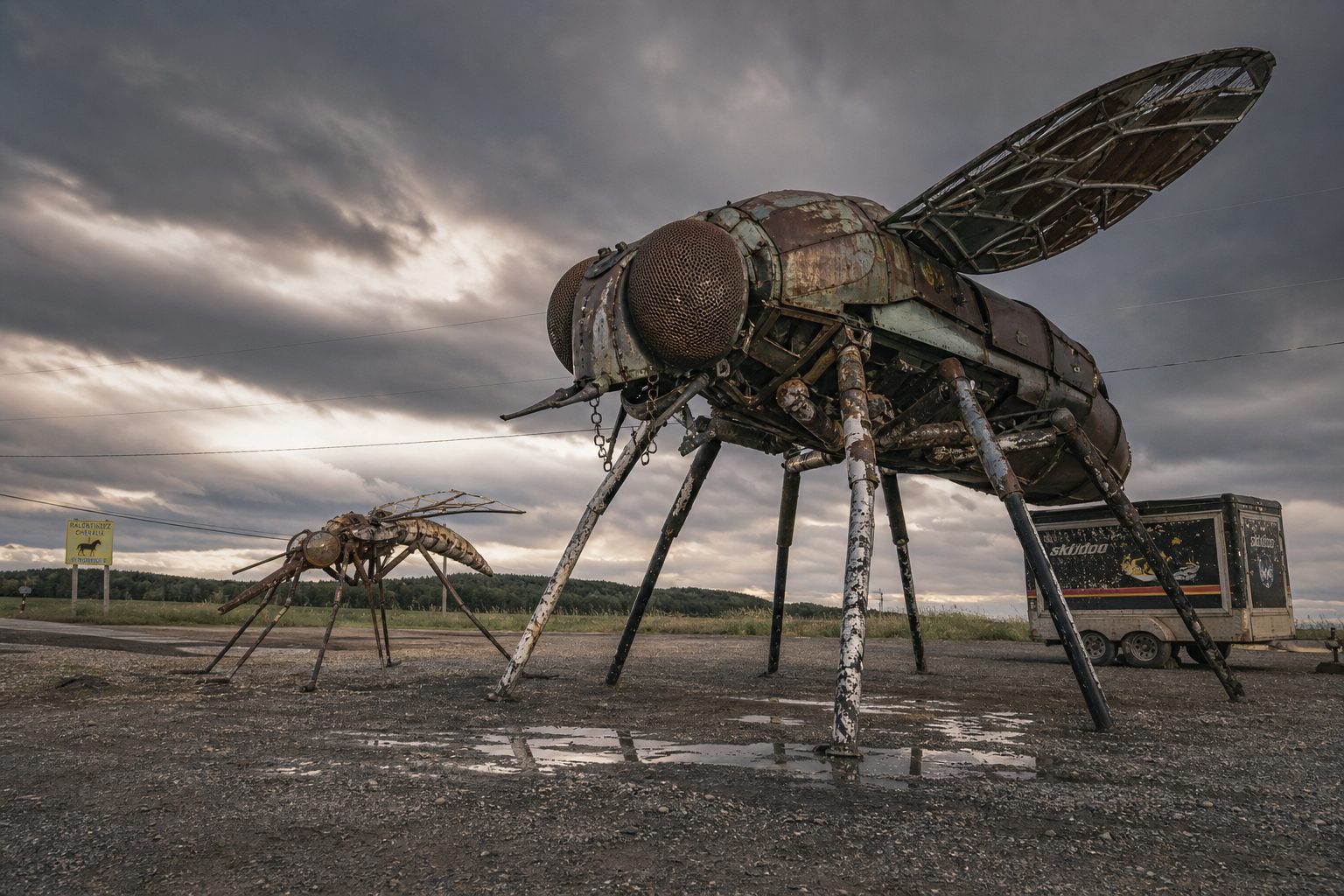 La mouche à chevreuil géante à côté du maringouin, visiblement plus grosse